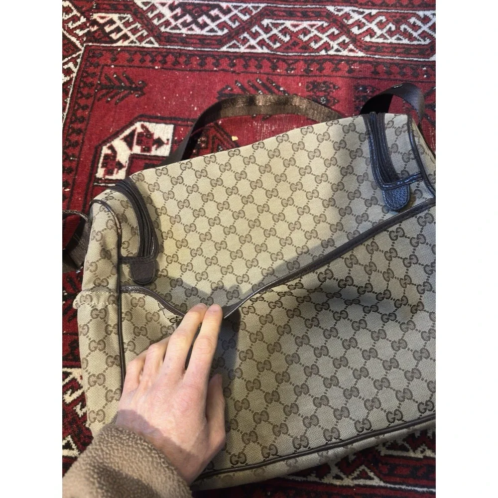 Gucci Diaper Bag Monogram Shoulder Crossbody Canvas Brown Authentic - Picture 7 of 11